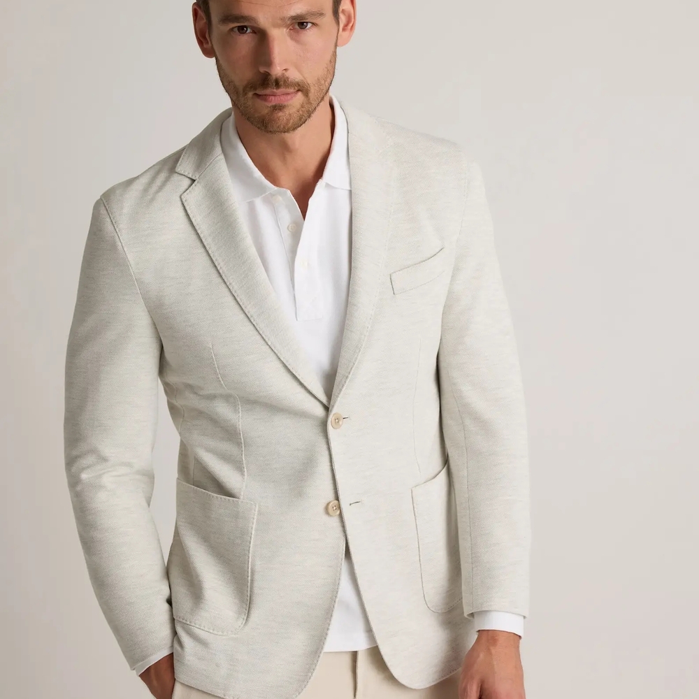 Quince Men's Cotton Pique Knit Blazer XL Heather White NWOT